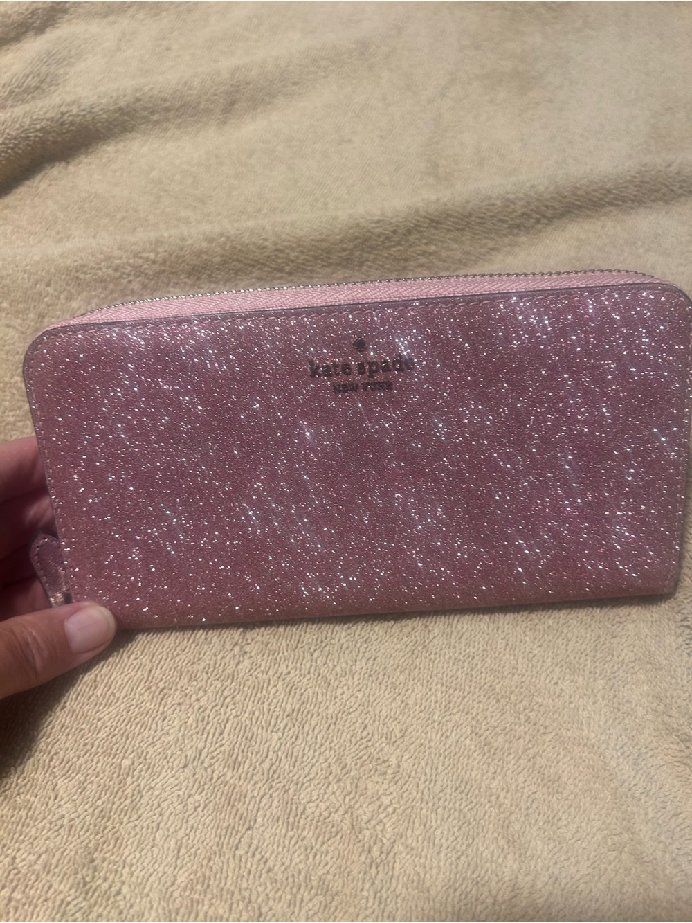 kate spade Glitter Zip Around Wallet in Shimmering Pink